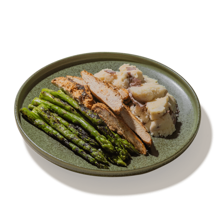 #24 Grilled Chicken, Red Skin Mashed Potatoes & Asparagus — chef-made meal prep