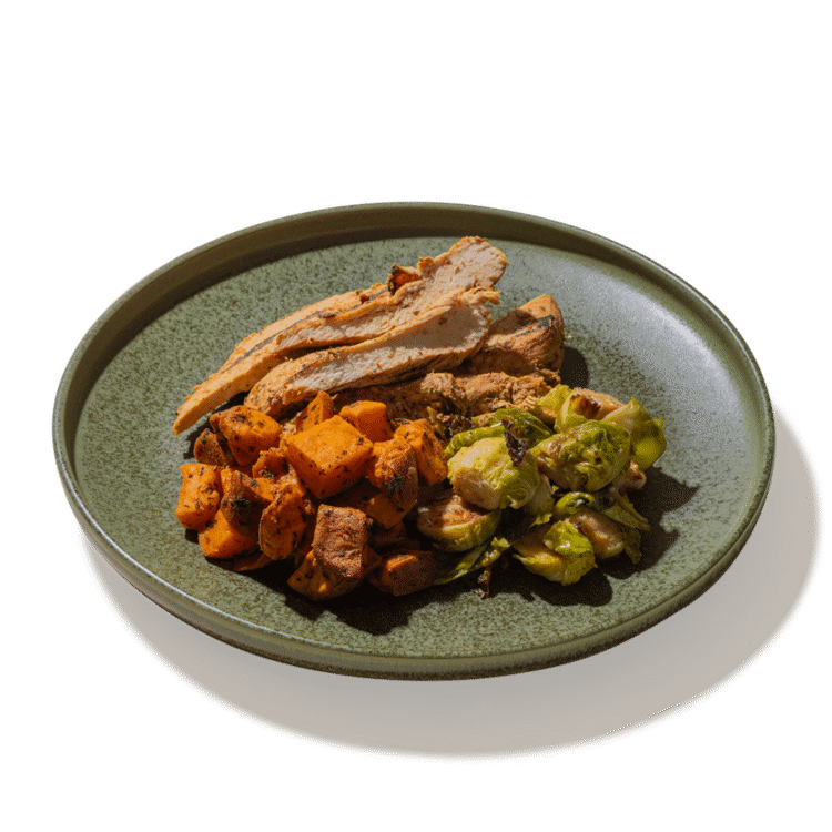 #17 Grilled Chicken, Sweet Potatoes & Brussel Sprouts — chef-made meal prep