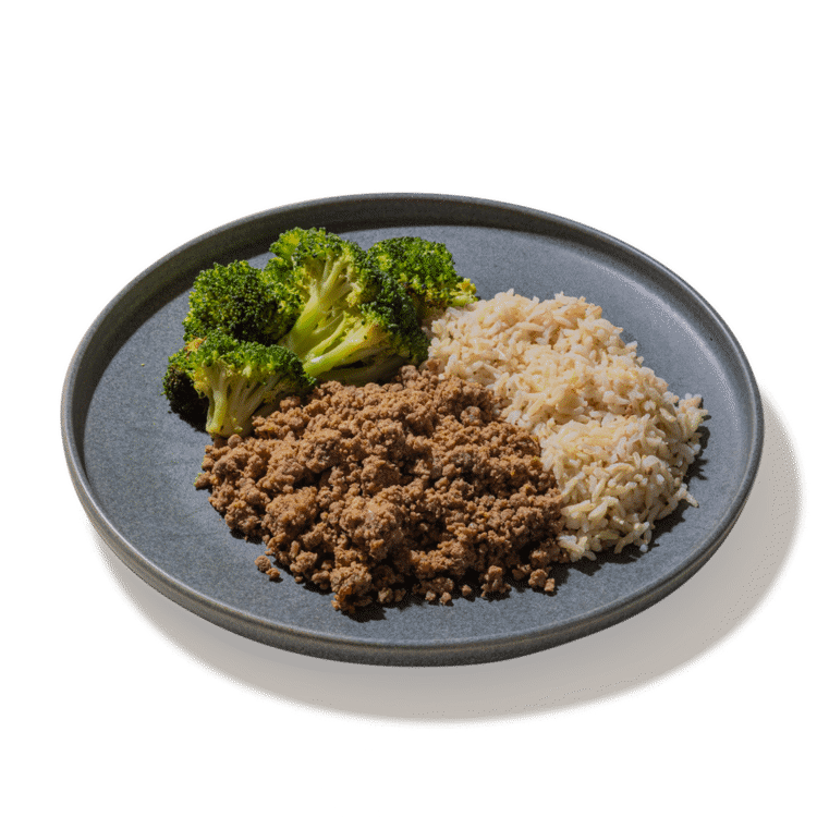 #04 Ground Beef, Brown Rice & Roasted Broccoli — chef-made meal prep