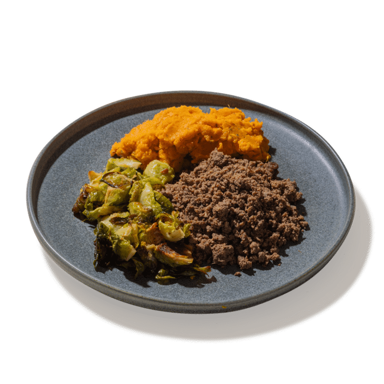 #32 Ground Bison, Sweet Potato Mash & Brussel Sprouts — chef-made meal prep