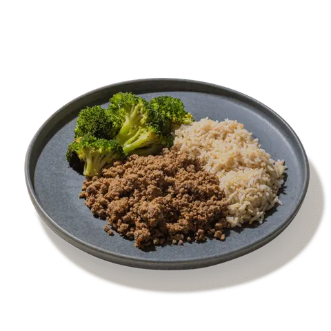 #04 Ground Beef, Brown Rice & Roasted Broccoli