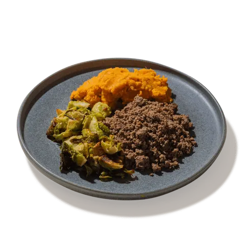 #32 Ground Bison, Sweet Potato Mash & Brussel Sprouts